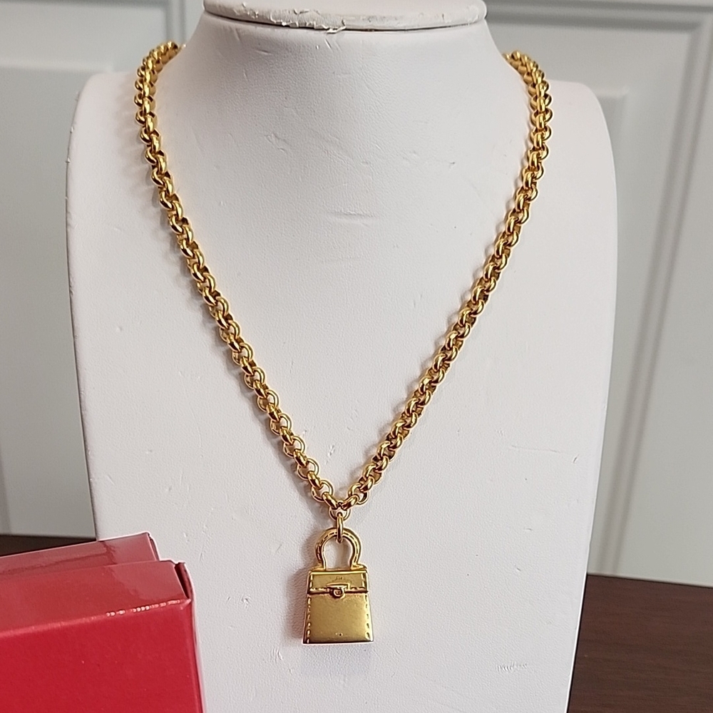 Salvatore Ferragamo Chain Necklace with Classic Flap Bag Pendant w/Box Dustbag